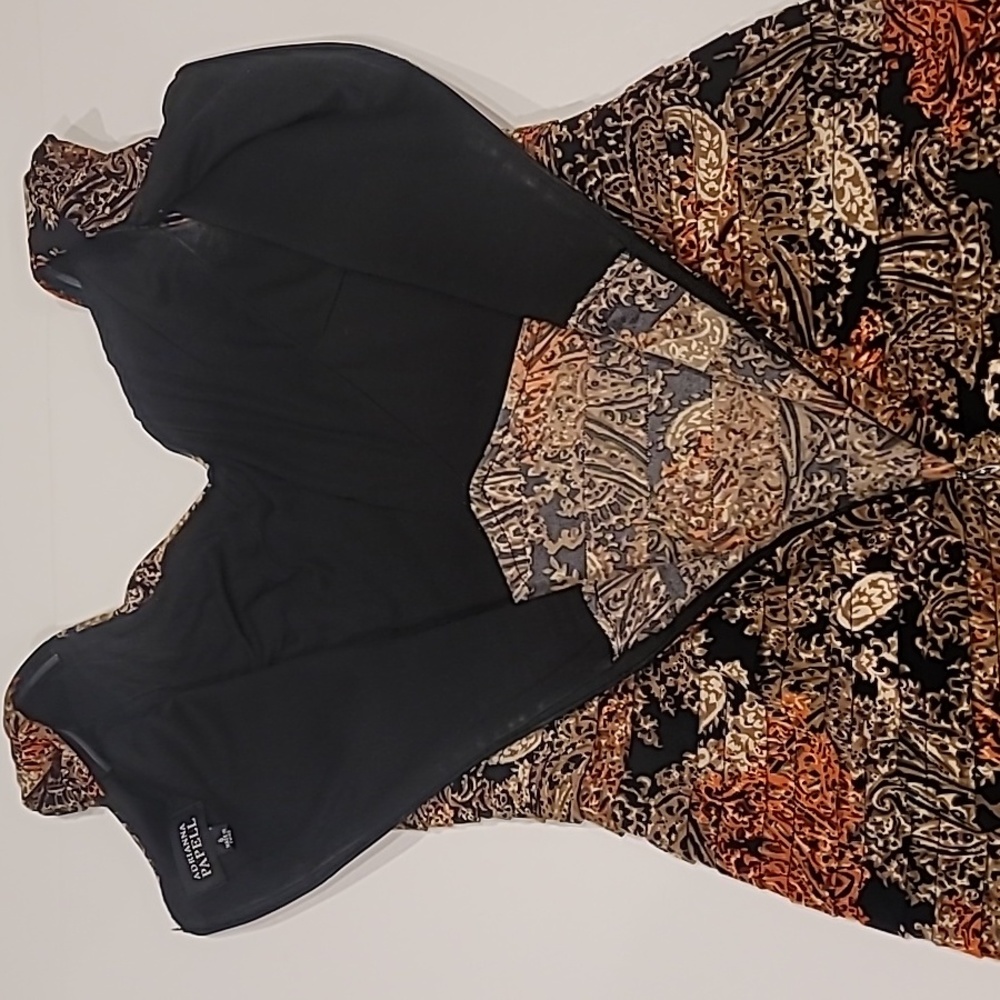 Adrianna Papell Paisley Horizontal Pleats Sleeveless V-Neck Dress Brown 6 - Picture 8 of 12